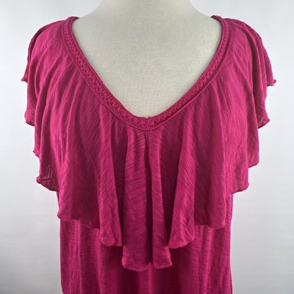 ana A New Approach XL Top Womens Sleeveless Ruffled V-Neck Fuchsia Pink - Picture 2 of 9
